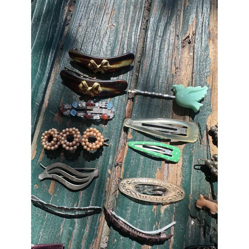 Vintage Hair Accessory Lot Scrunchie Banana Clip Bow Barrettes Bobby Pins 18pc